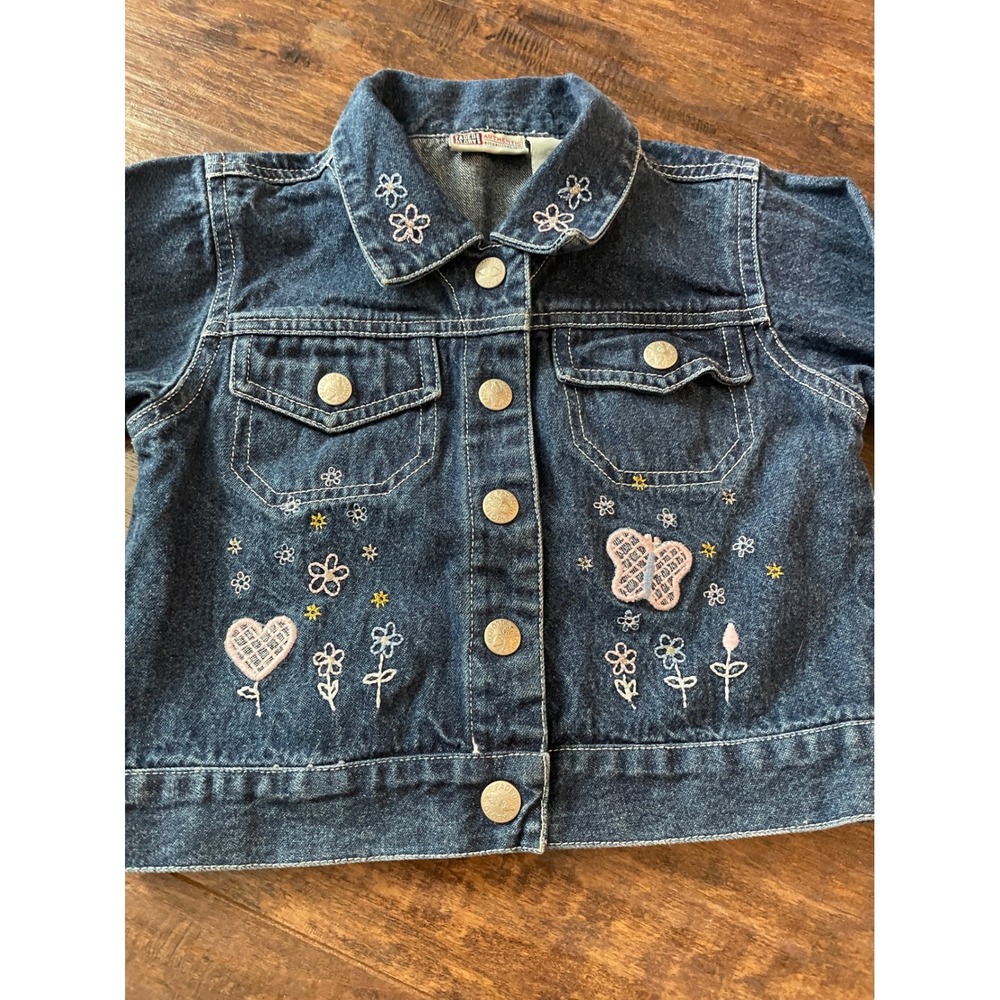 Faded Glory Denim Jacket Toddler 2T Blue Embroidered Floral Butterfly Boho